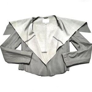 100% LEATHER MOTO 7 FOR ALL MANKIND JACKET COAT OPEN FRONT WATERFALL GRAY SMALL